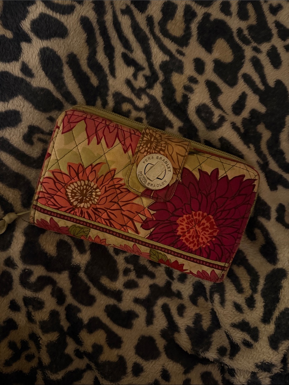 Vera Bradley Quilted Floral Zip Wallet in Orange, Pink and Cream